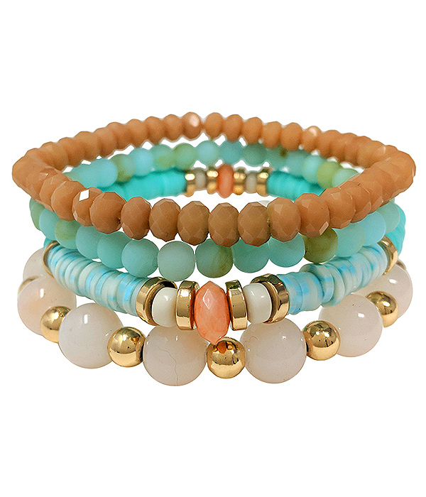 MULTI SEMI PRECIOUS STONE MIX 4 STRETCH BRACELET SET