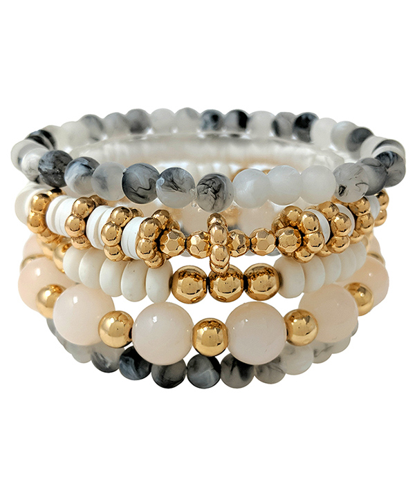 Multi semi precious stone mix 5 stretch bracelet set