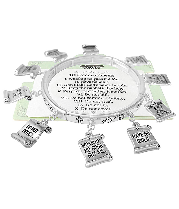 Religious inspiration multi charm stretch bracelet - 10 commandments