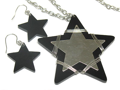 Acrylic star pendant with mirror necklace and earring set 
