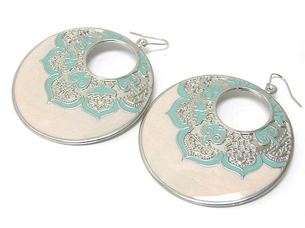 Filigree metal epoxy hoop earring - hoops