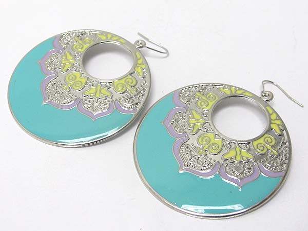 Filigree metal epoxy hoop earring - hoops