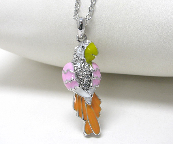 Made in korea whitegold plating crystal stud parrot pendant necklace