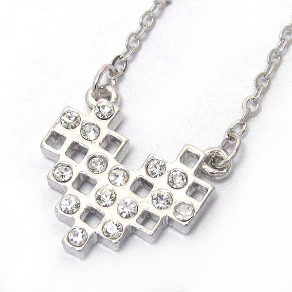 MADE IN KOREA WHITEGOLD PLATING CRYSTAL STUD HEART PUZZEL PENDANT NECKLACE