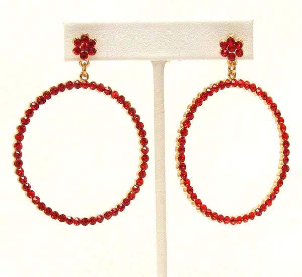 Crystal flower and hoop drop earring  - hoops