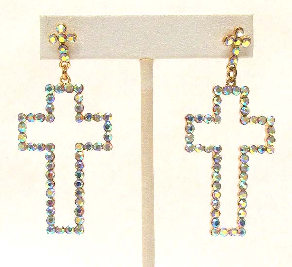 Crystal deco cross earring