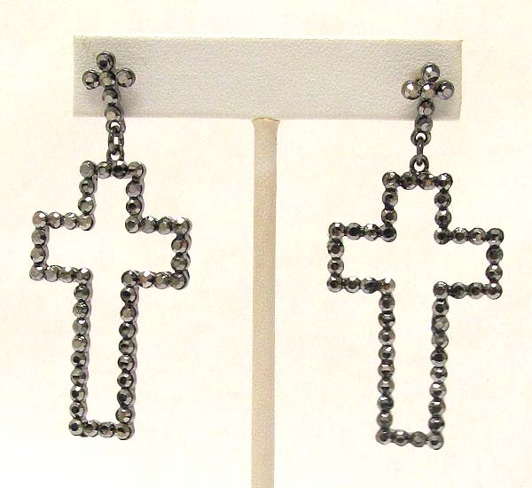 Crystal deco cross earring