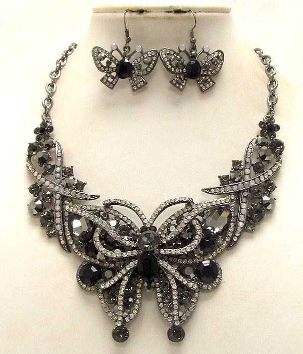 Luxury class victorian style austrian crystal butterfly party necklace and earring set