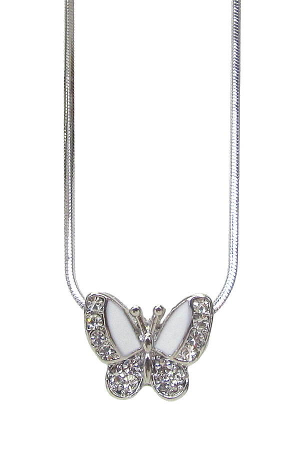 WHITEGOLD PLATING CRYSTAL BUTTERFLY PENDANT NECKLACE