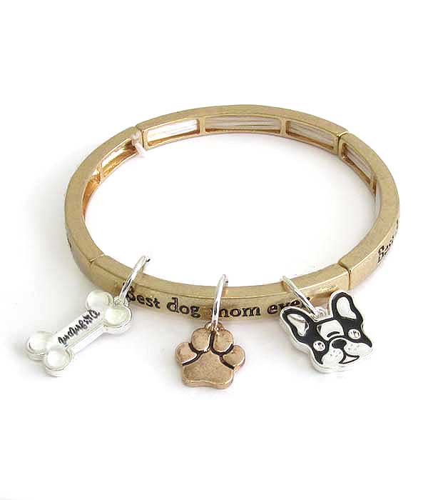 PET LOVERS INSPIRATION MULTI CHARM STRETCH BRACELET - DOG MOM