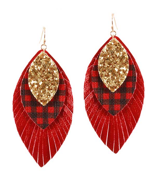 FABRIC AND GLITTER BUFFALO PALID FRINGE MARQUISE EARRING