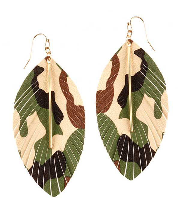 Camouflage leatherette fringe marquise earring