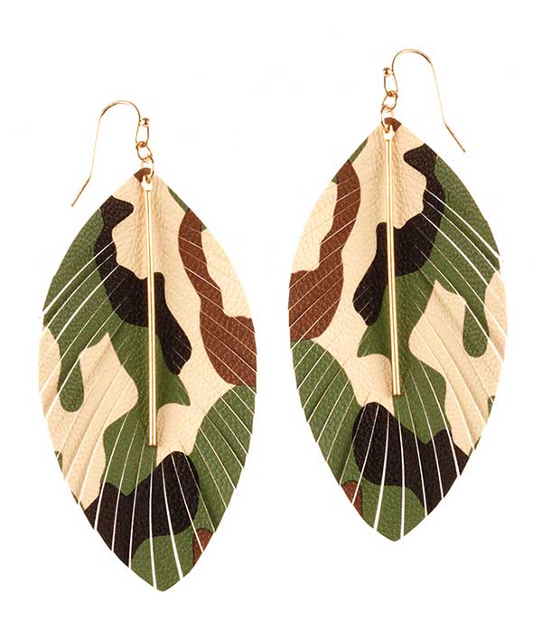 CAMOUFLAGE LEATHERETTE FRINGE MARQUISE EARRING