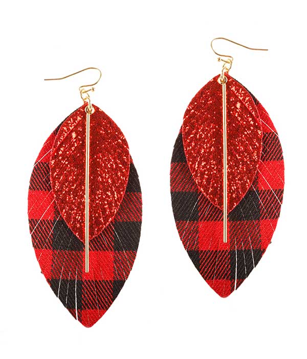 Glitter and buffalo palid leatherette fringe earring