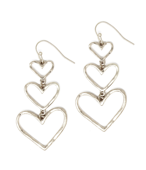 Triple metal heart drop earring