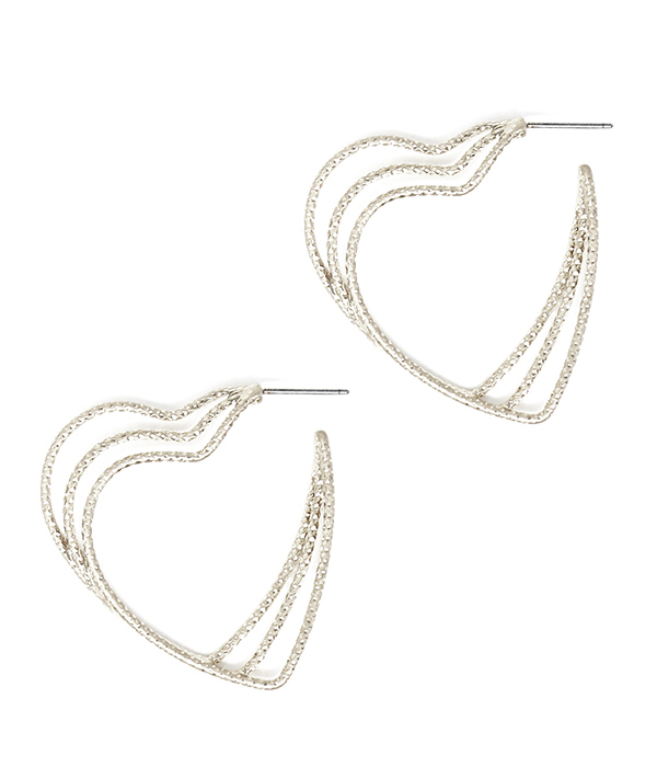 TEXTURED TRIPLE METAL HEART EARRING