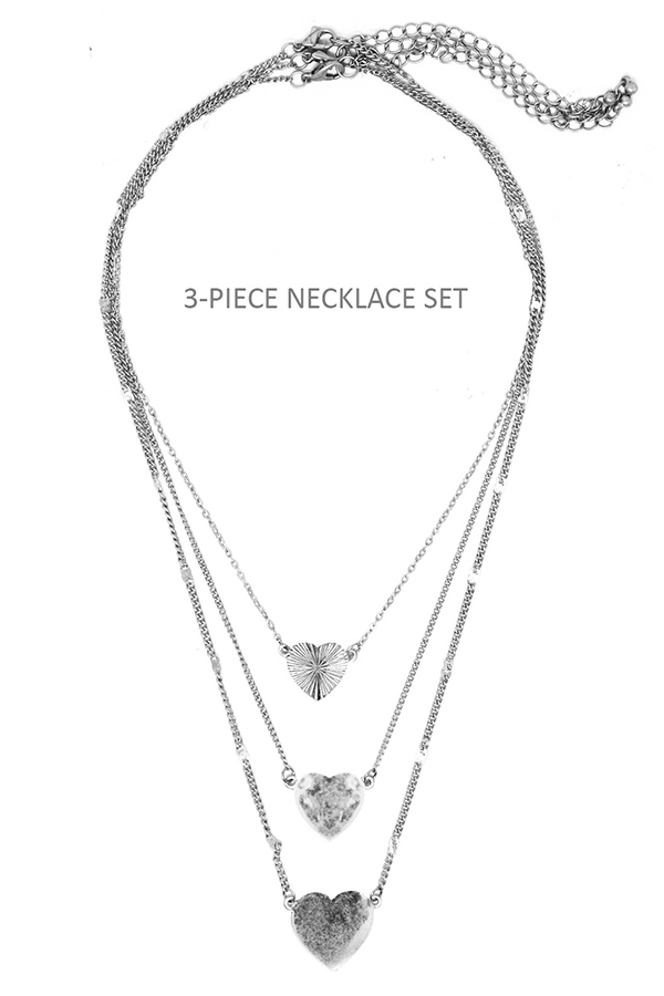 HEART PENDANT 3 PIECE NECKLACE SET