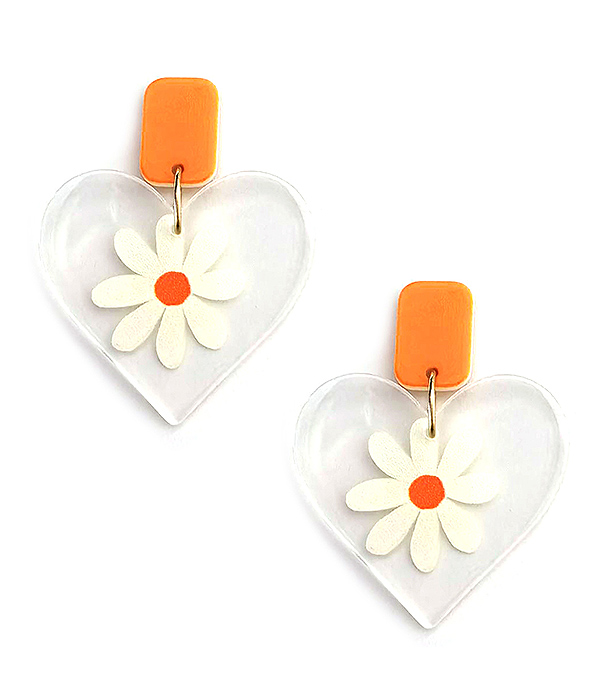 Flower and heart acetate earring