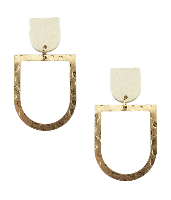 Wood and hammered metal dangle earring