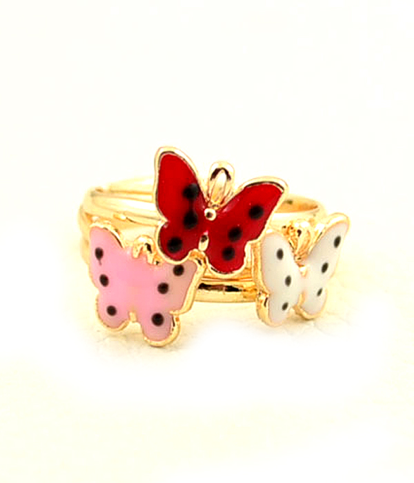 Mixed color 3 butterfly ring combo set - random color