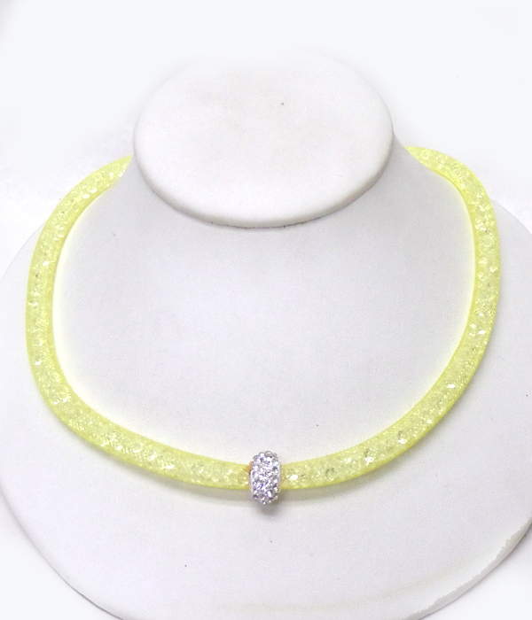 Floating crystal mesh chain necklace 