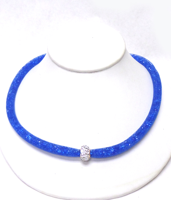 Floating crystal mesh chain necklace 