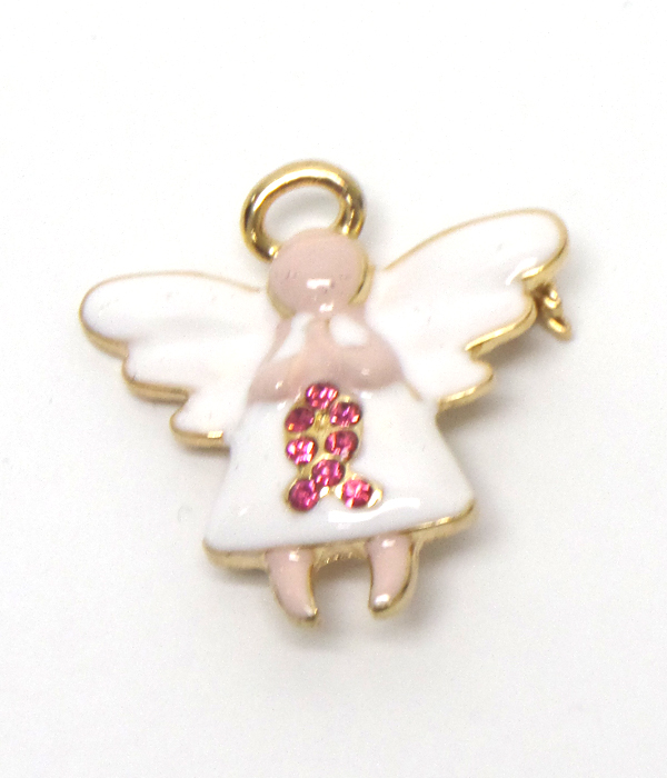 Pink ribbon praying angel pin 