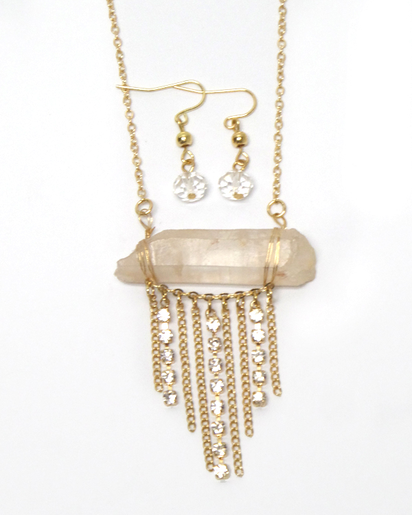 Handmade semi precious stone and rhinestone and tassel drop necklade set