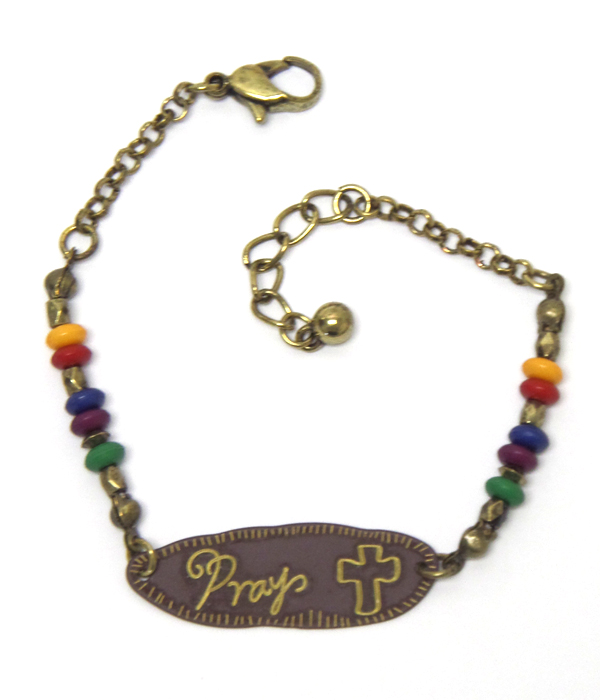 Multi beads and message plate bracelet - pray