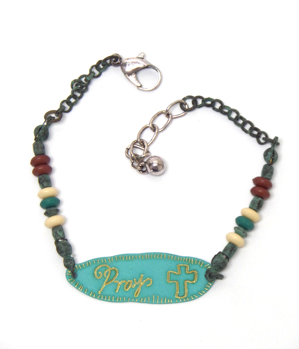 Multi beads and message plate bracelet - pray