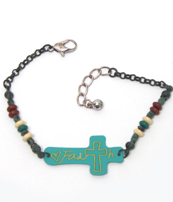 Multi beads and message cross bracelet - faith