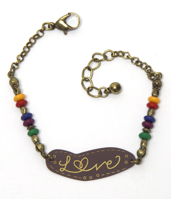 Multi beads and message plate bracelet - love