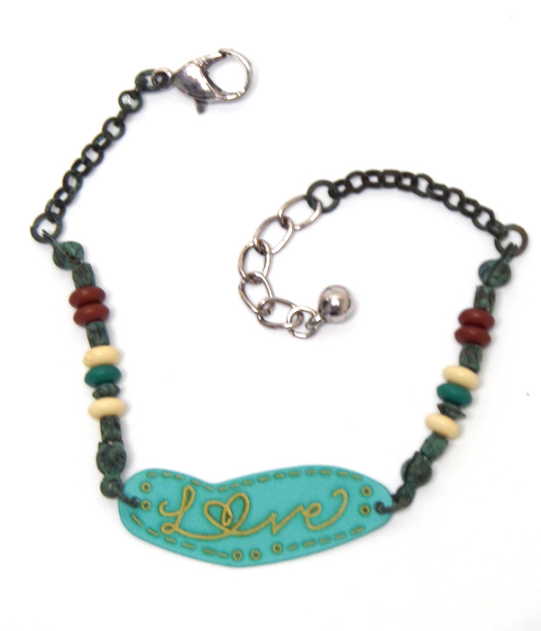 Multi beads and message plate bracelet - love