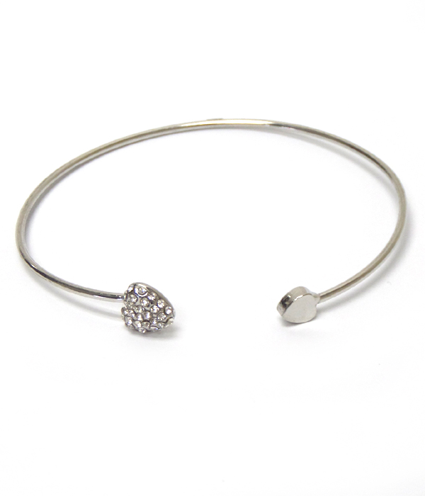 Crystal heart edge cuff bangle bracelet