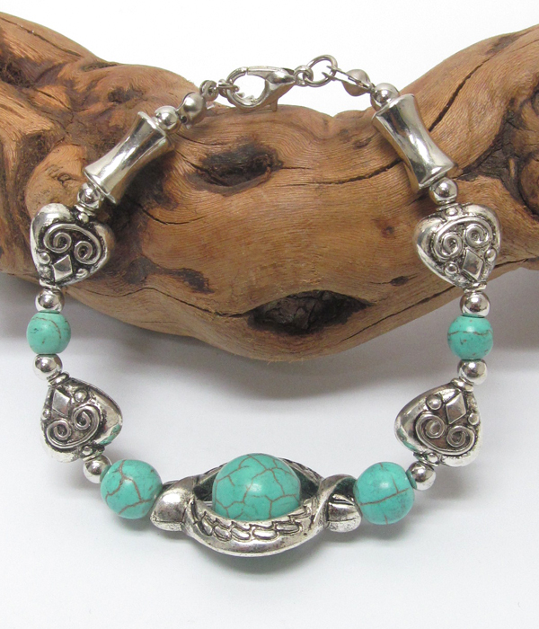 Bohemian sky eye turquoise and tibetan silver bracelet
