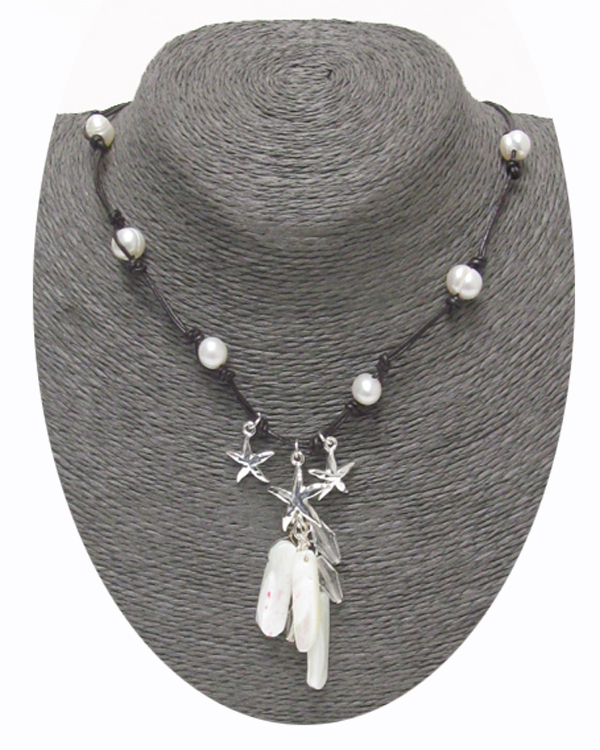 Starfish and pearl cord chain necklace