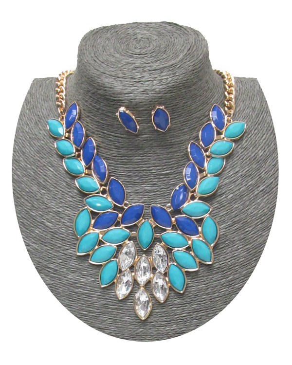 Spring statement multi stones linked drop necklace set