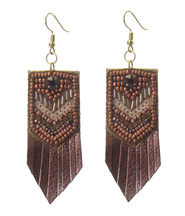 Seed bead leatherette earring