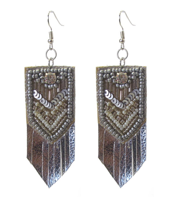Seed bead leatherette earring