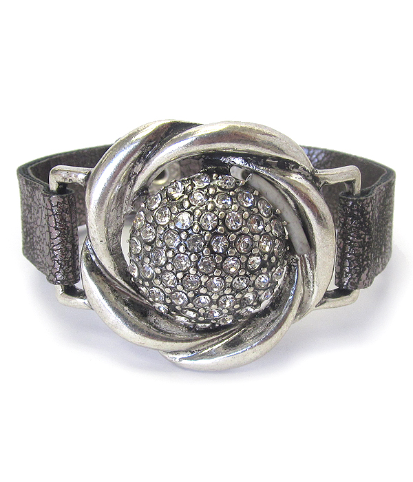 CRYSTAL FLOWER LEATHERETTE BAND BRACELET