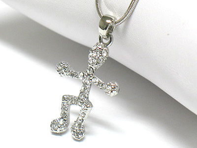 Made in korea whitegold plating crystal stud human abstract pendant necklace