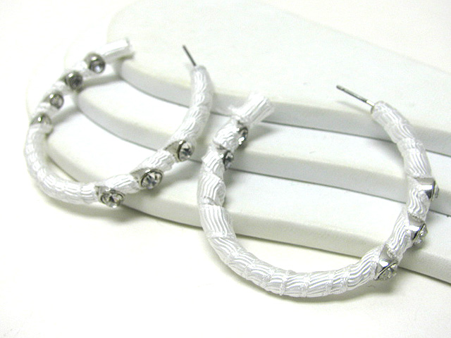 CRYSTAL STUD FABRIC WRAPPED METAL HOOP EARRING - HOOPS