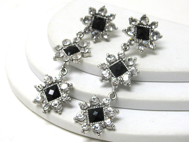 Tri level crystal flower drop earring