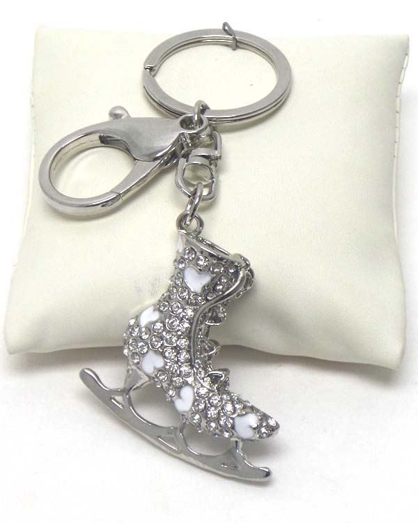 Crystal and epoxy heart skate key chain