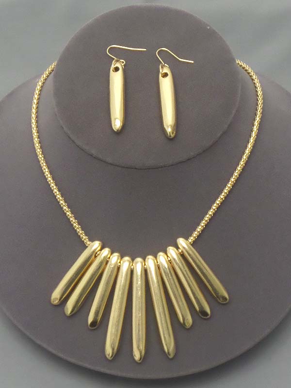 Multi hollow bullet link necklace earring set