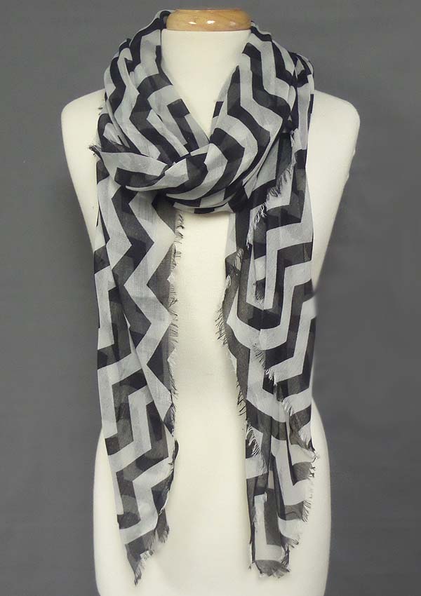 Chevron pattern and fringe edge scarf