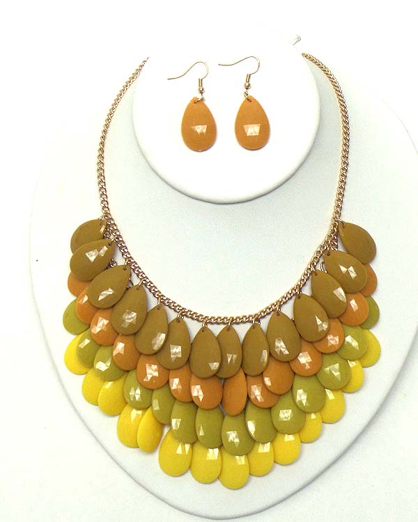 Multi facet acrylic teardrop statement necklace earring set