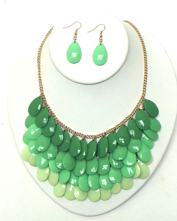 Multi facet acrylic teardrop statement necklace earring set