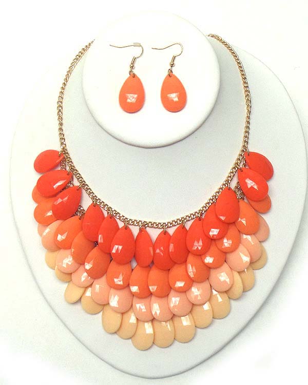 Multi facet acrylic teardrop statement necklace earring set