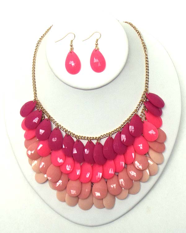 Multi facet acrylic teardrop statement necklace earring set